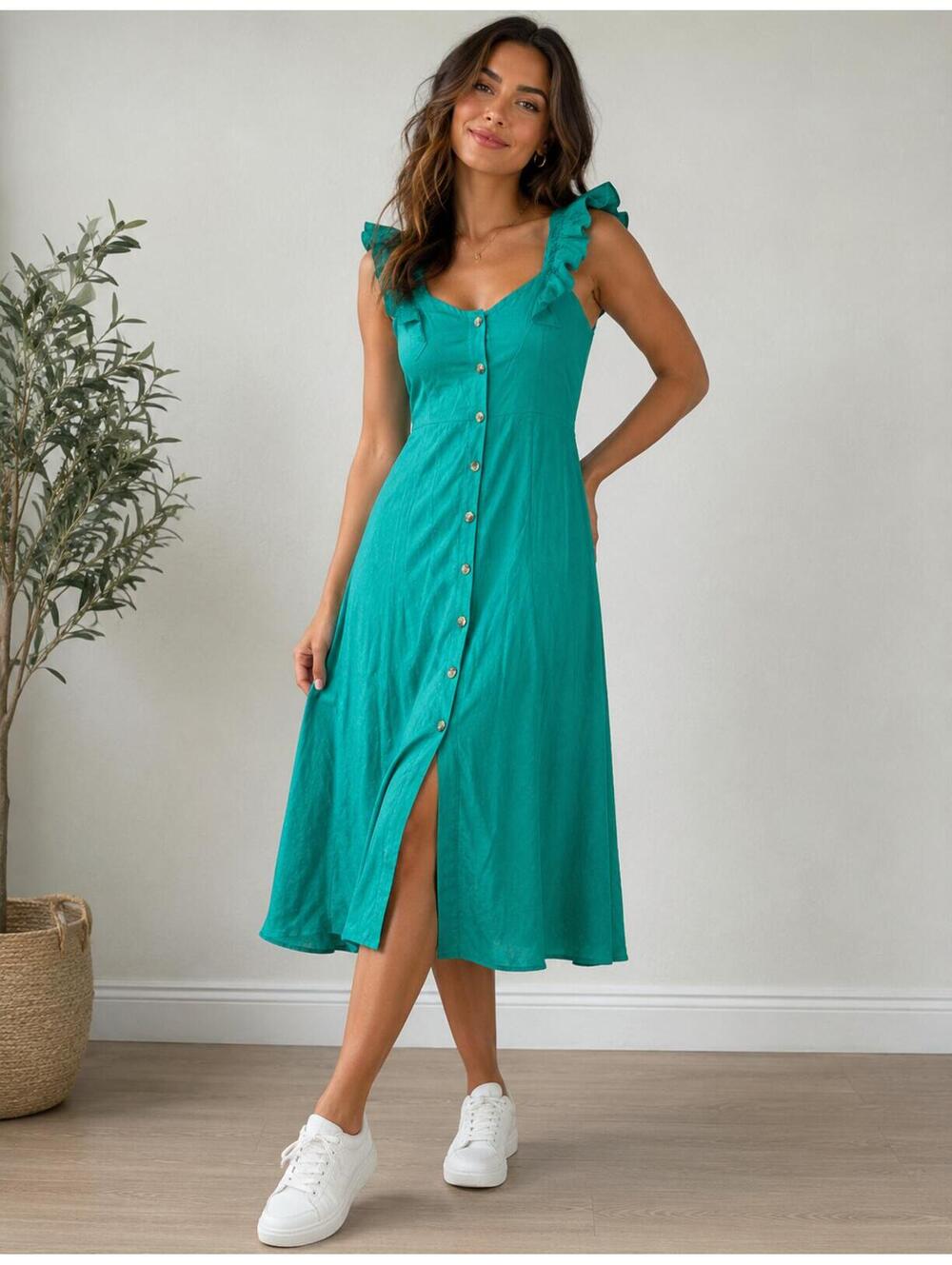 Billabong x Sincerely Jules Green Button Front Midi Dress Medium NWT - Picture 1 of 10